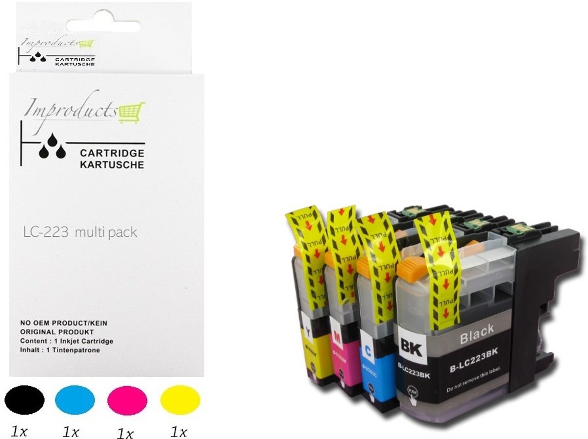 Improducts® Huismerk Inktcartridge Alternatief Brother LC-221 LC221 Multipack inktcartridges kleur |Zwart|Geel|Cyan|Magenta|1x set